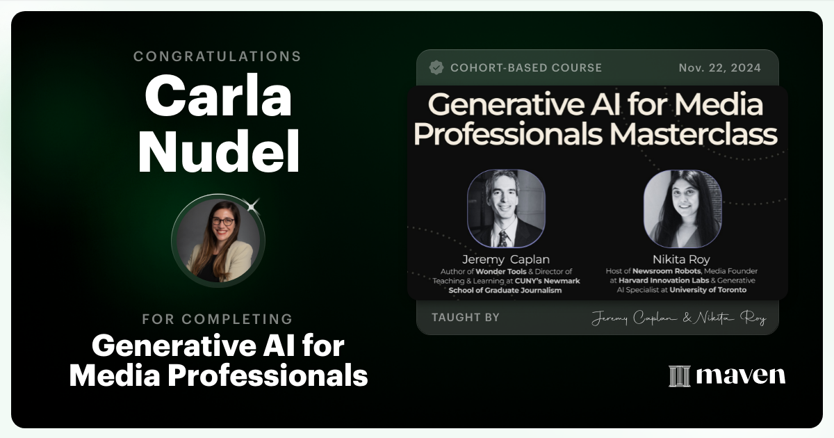 Certificate of Completion for Generative AI for Media Professionals