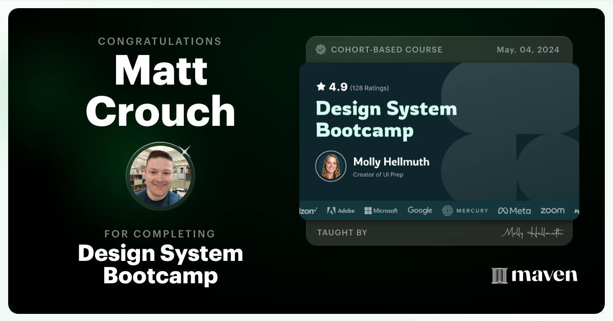 Certificate of Completion for Design System Bootcamp
