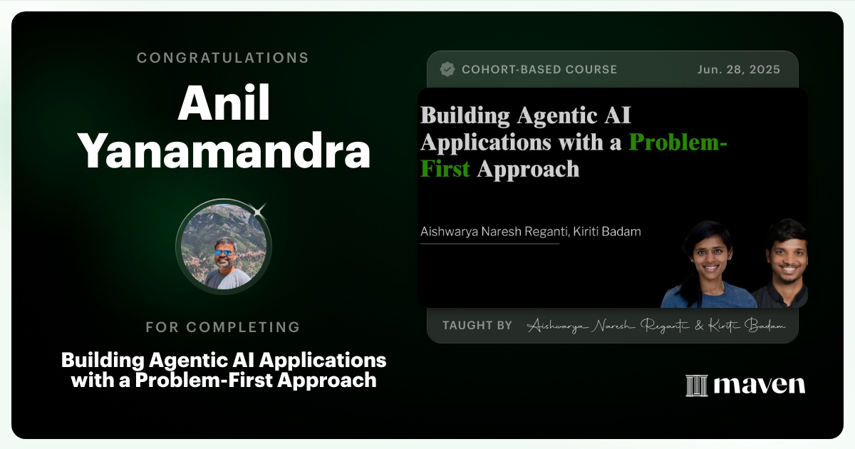 Certificate of Completion for Building Agentic AI Applications with a Problem-First Approach