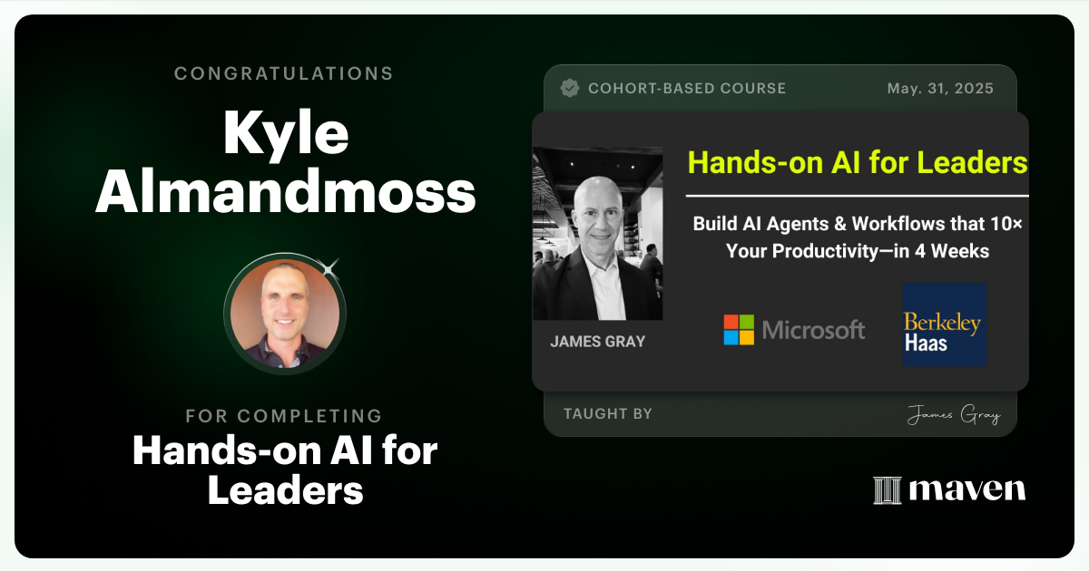 Certificate of Completion for Hands-on Agentic AI for Leaders