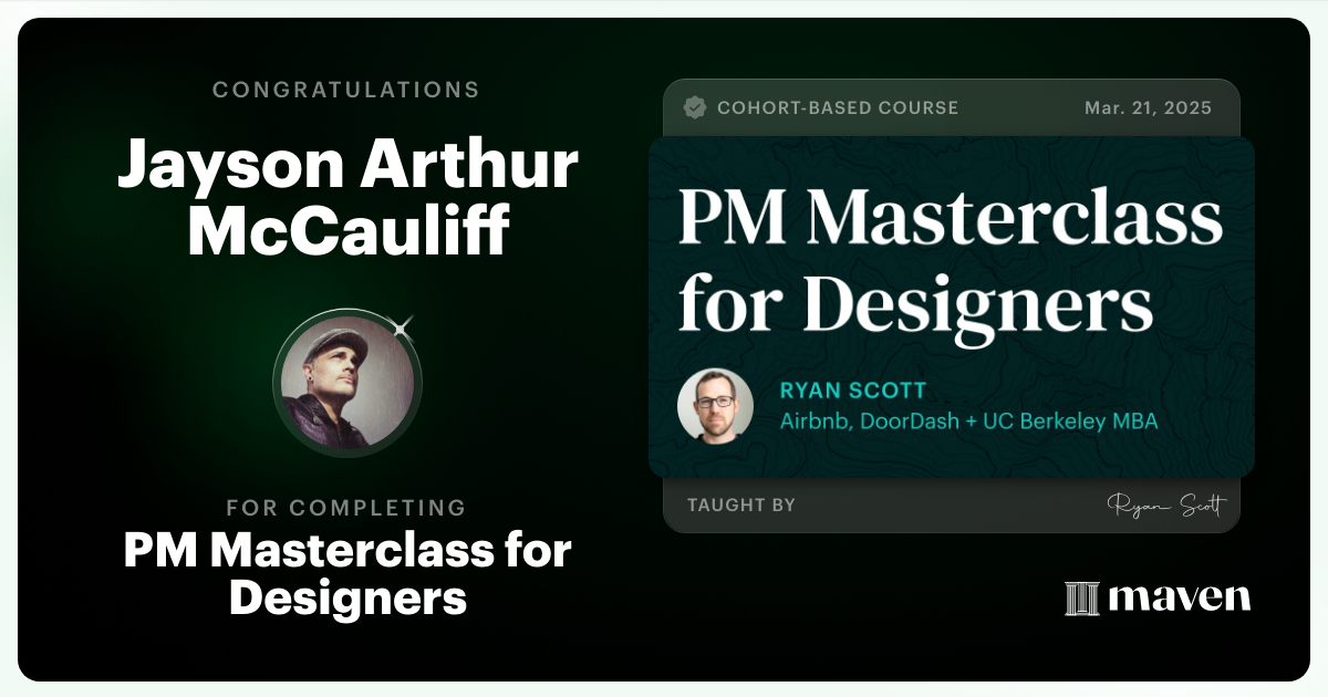 Certificate of Completion for PM Masterclass for Designers
