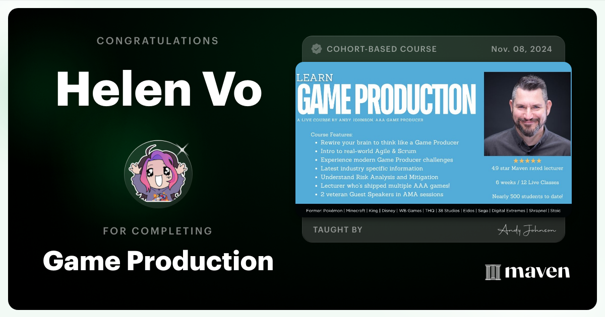 Certificate of Completion for Game Production