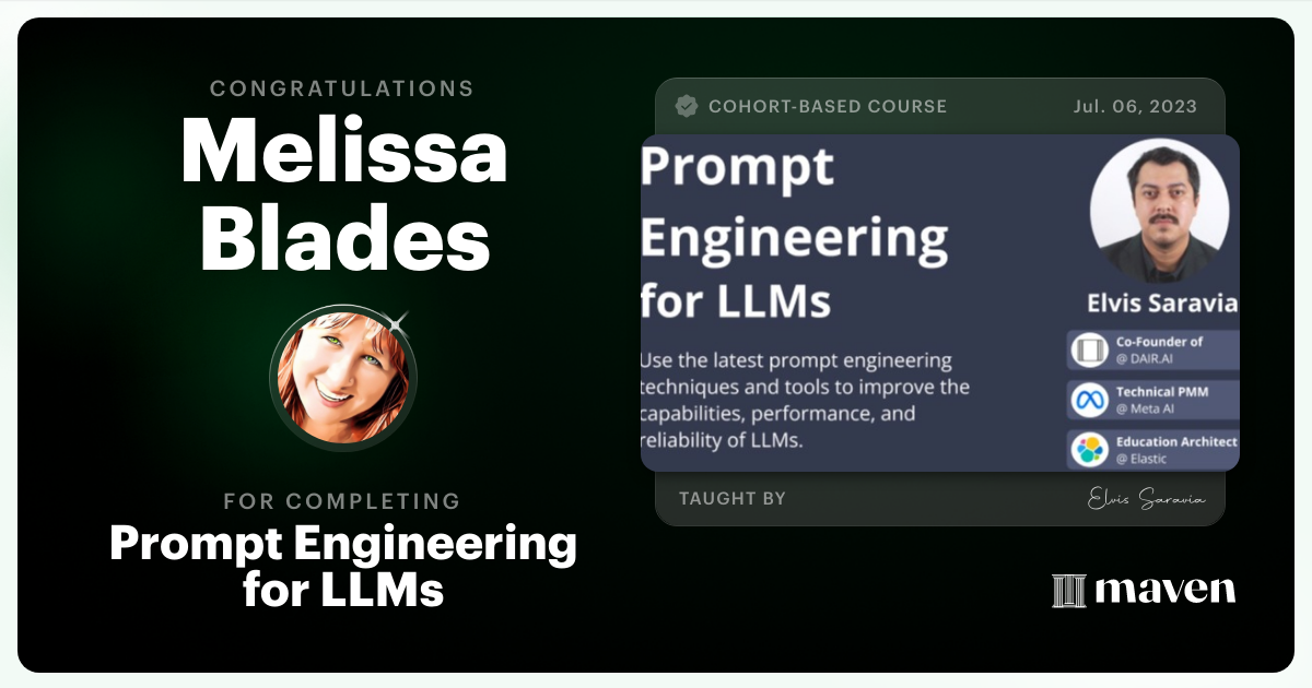 Certificate of Completion for Advanced Prompt Engineering for LLMs