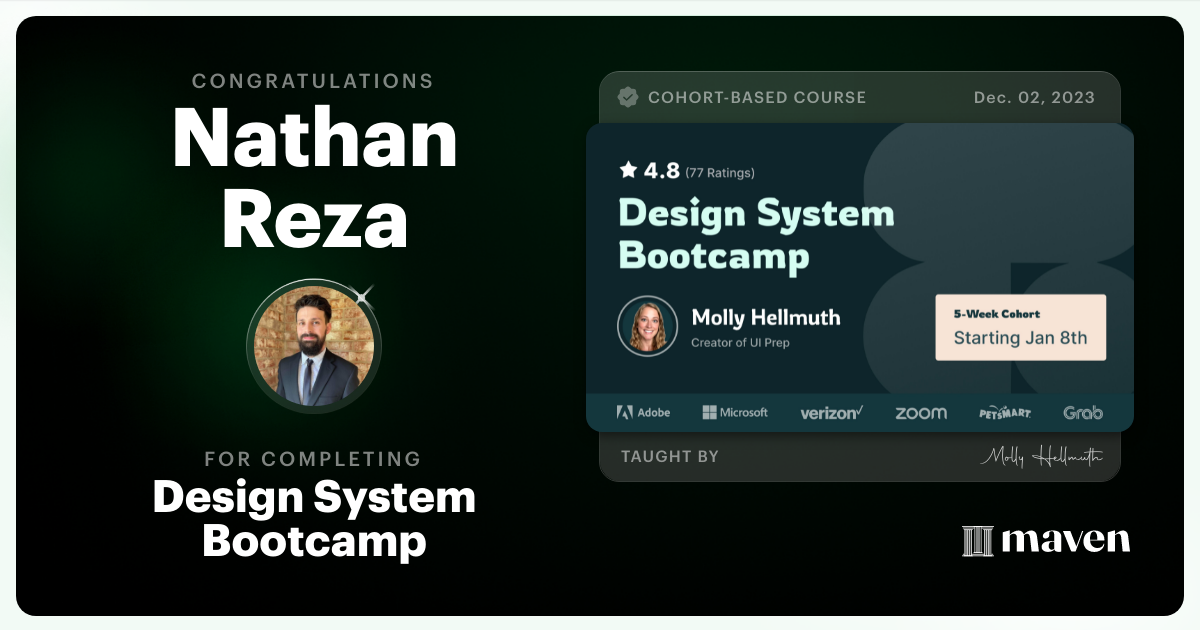 Certificate of Completion for Design System Bootcamp