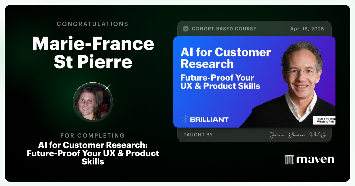Certificate of Completion for AI for Customer Research: Future-Proof Your UX & Product Skills