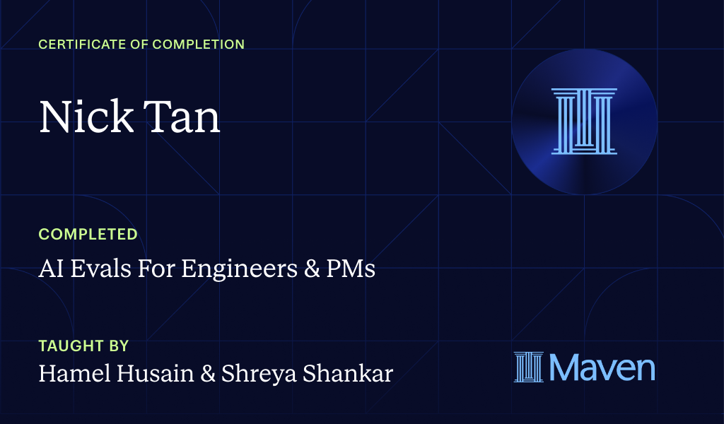 Certificate for AI Evals For Engineers & PMs
