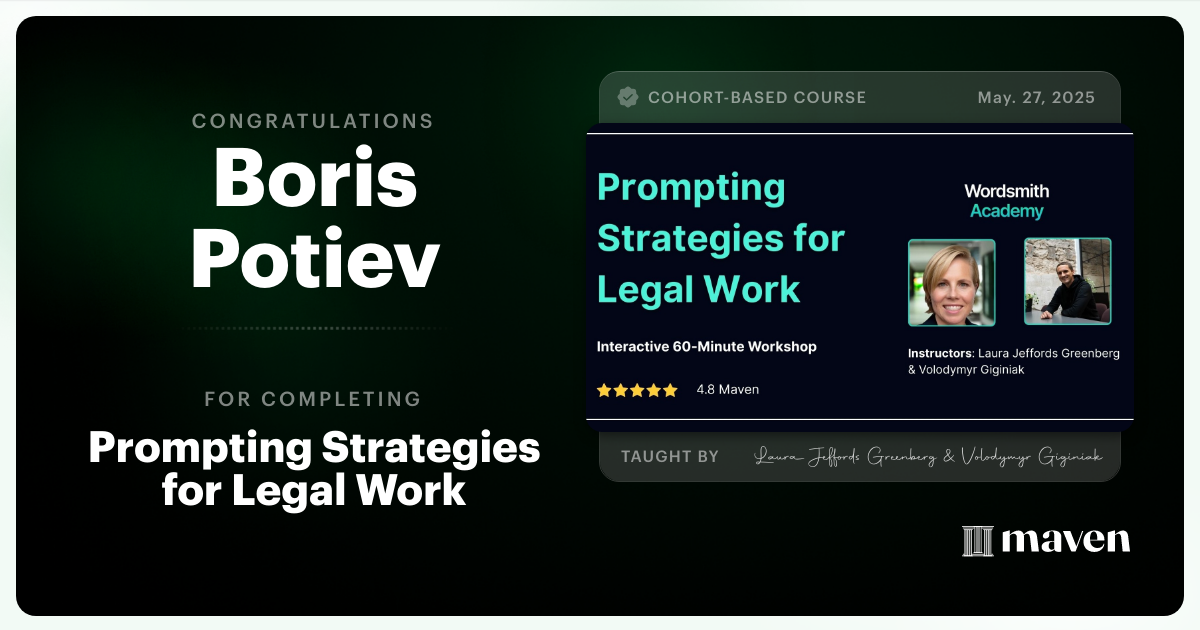 Certificate of Completion for Prompting Strategies for Legal Work