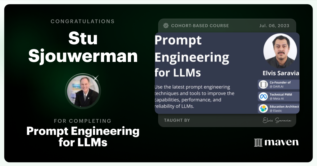 Certificate of Completion for Advanced Prompt Engineering for LLMs