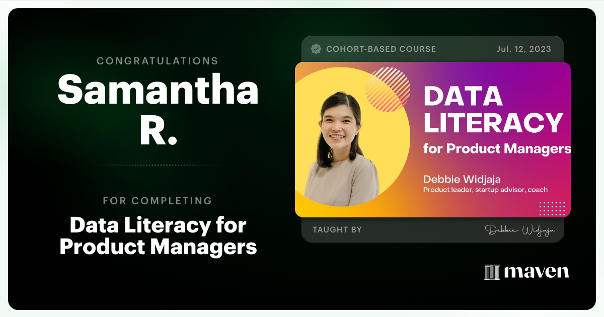 Certificate of Completion for Data Mastery for Product Managers