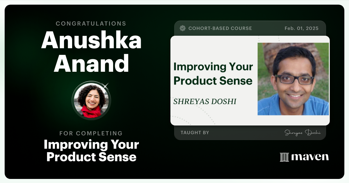 Certificate of Completion for World-class Product Sense in Practice