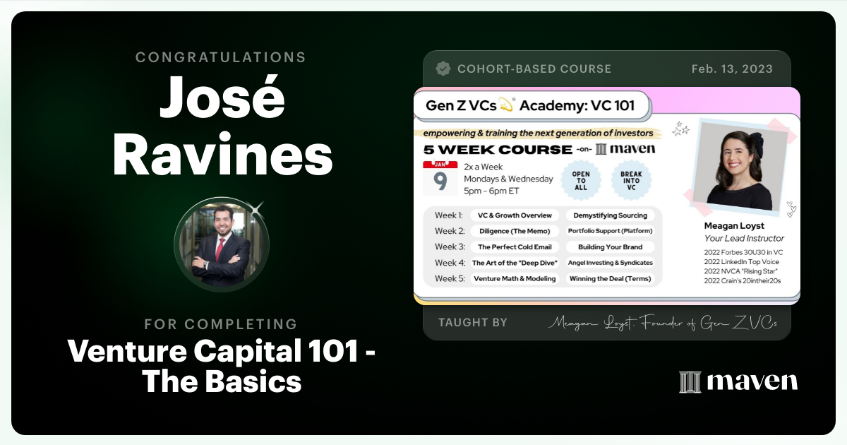 Certificate of Completion for Venture Capital 101 - The Basics