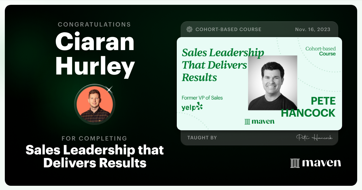 Certificate of Completion for Sales Leadership that Delivers Results