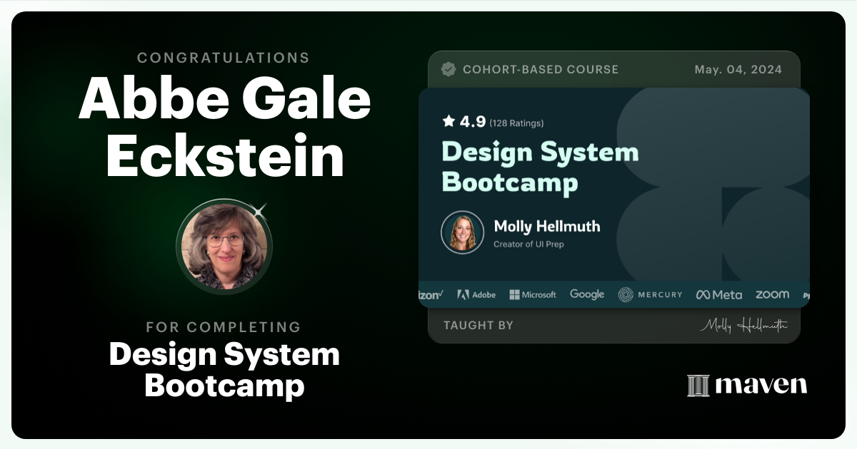 Certificate of Completion for Design System Bootcamp