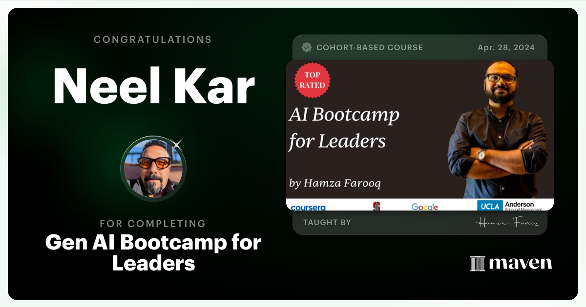 Certificate of Completion for Gen AI Bootcamp for Leaders