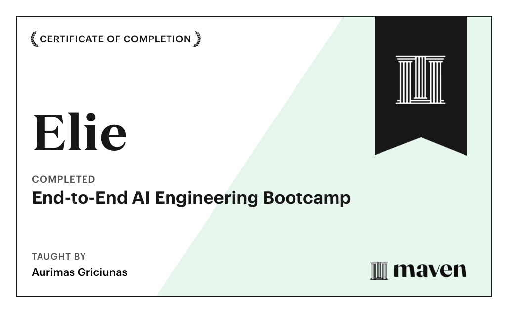 Certificate for End-to-End AI Engineering Bootcamp