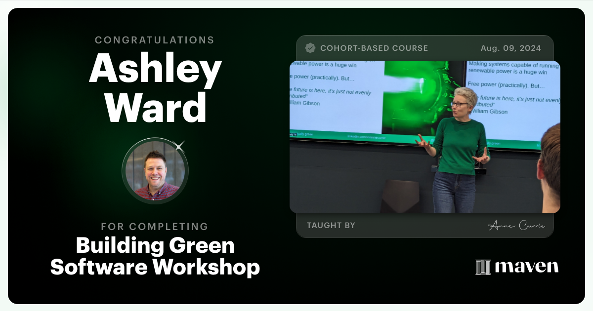 Certificate of Completion for Building Green Software Workshop