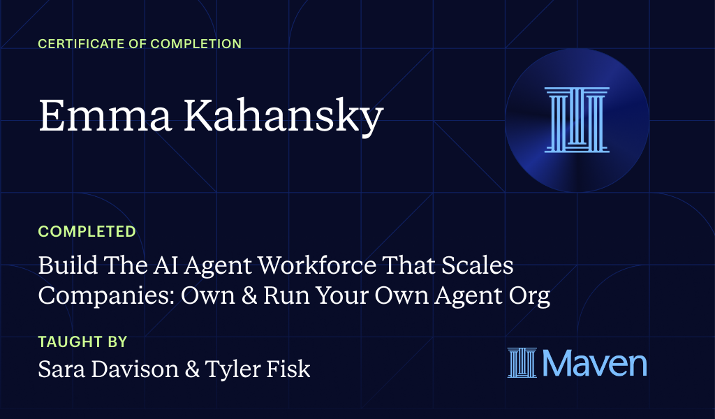 Certificate for Build The AI Agent Workforce That Scales Companies: Own & Run Your Own Agent Org