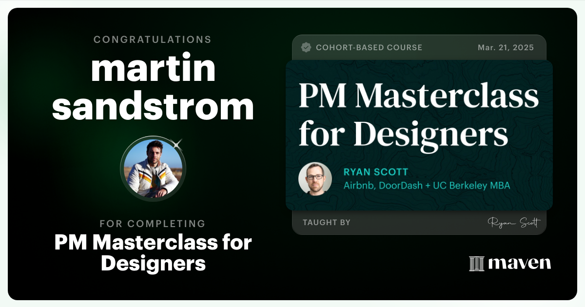 Certificate of Completion for PM Masterclass for Designers