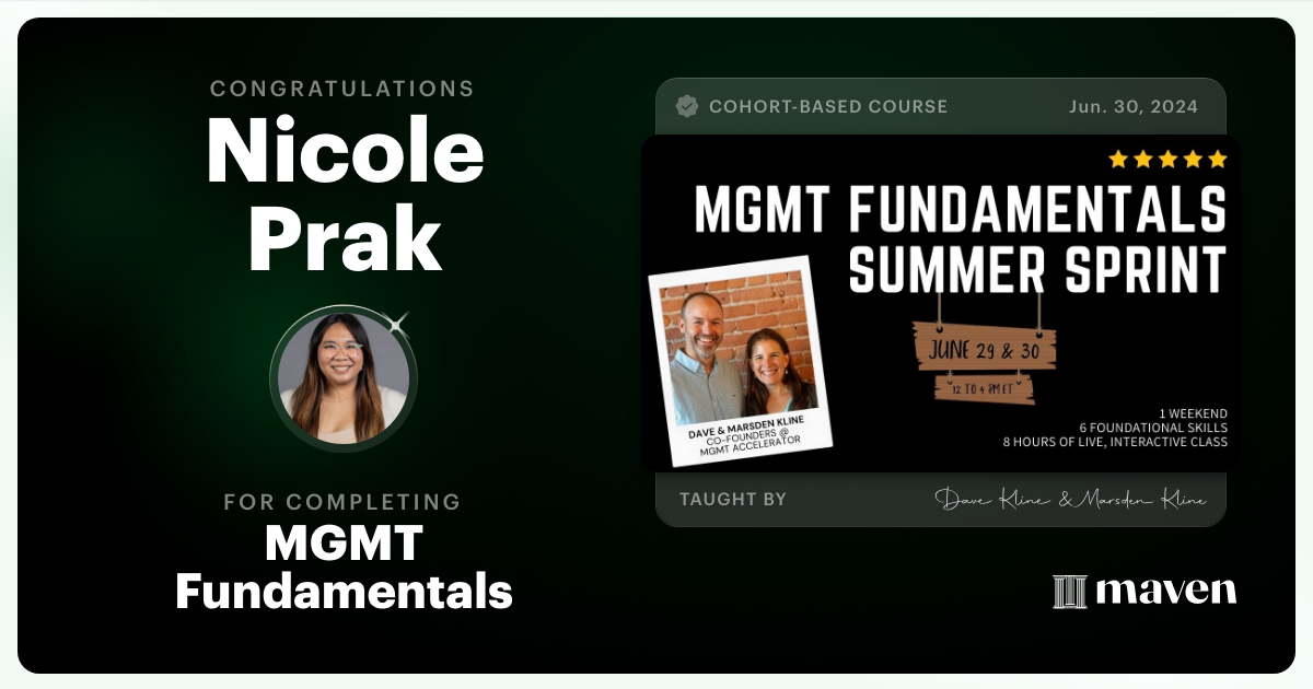 Certificate of Completion for MGMT Fundamentals - Foundational Skills for New Managers