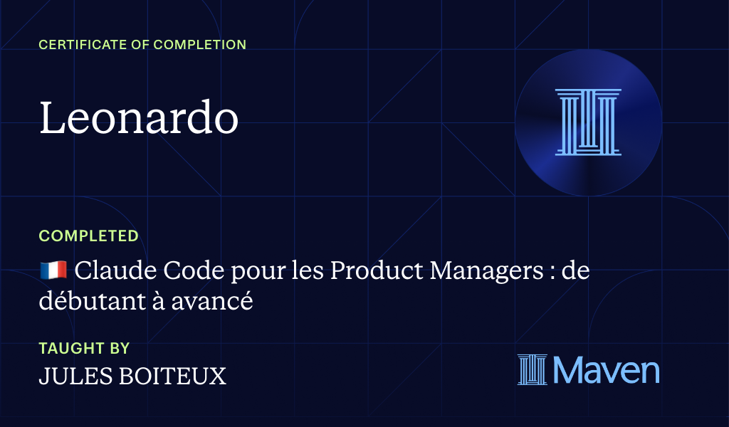 Certificate for 🇫🇷 Claude Code pour les Product Managers : de débutant à avancé