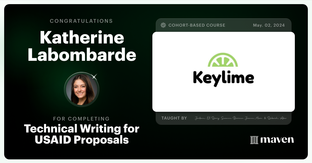 Certificate of Completion for Writing to Win: Technical Writing for Proposals