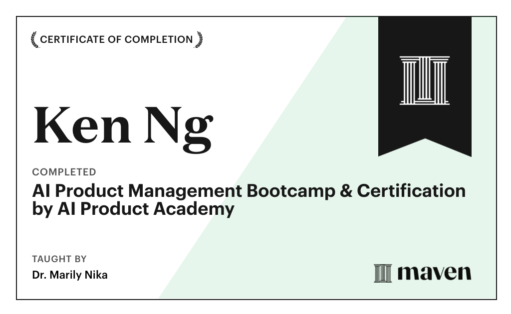 Certificate for AI Product Management Bootcamp & Certification by AI Product Academy