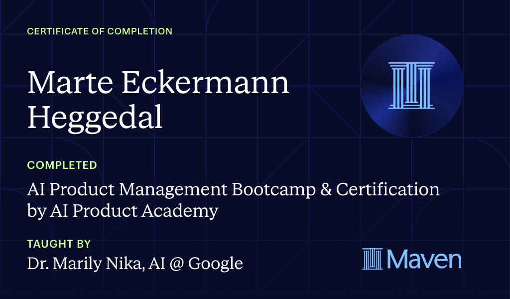 Certificate for AI Product Management Bootcamp & Certification by AI Product Academy