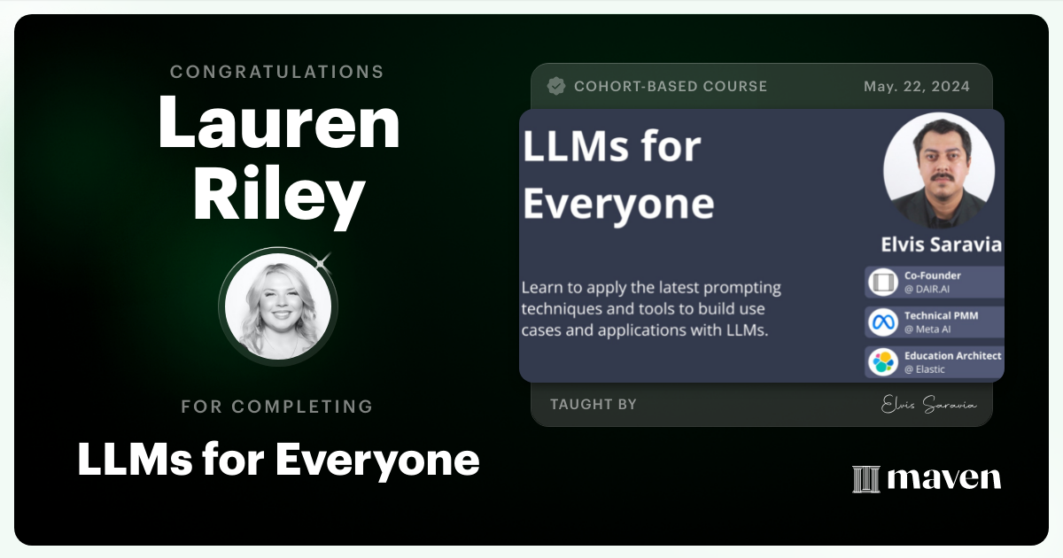 Certificate of Completion for LLMs for Everyone