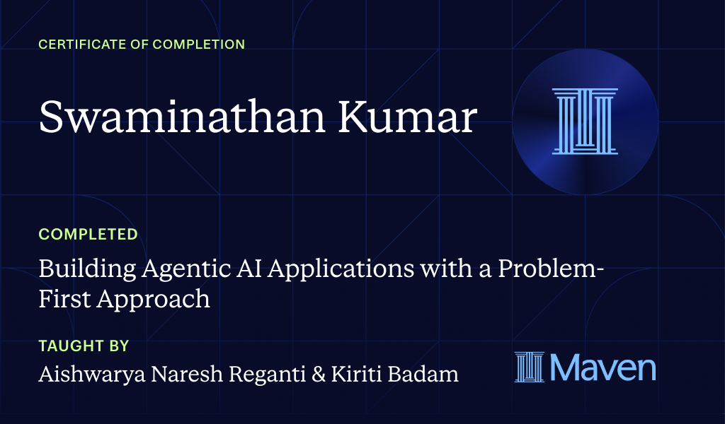 Certificate for Building Agentic AI Applications with a Problem-First Approach