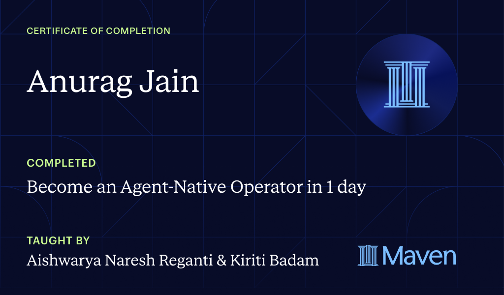 Certificate for Become an Agent-Native Operator in 1 day