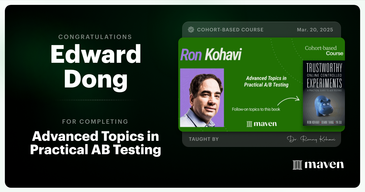 Certificate of Completion for Advanced Topics in Practical A/B Testing