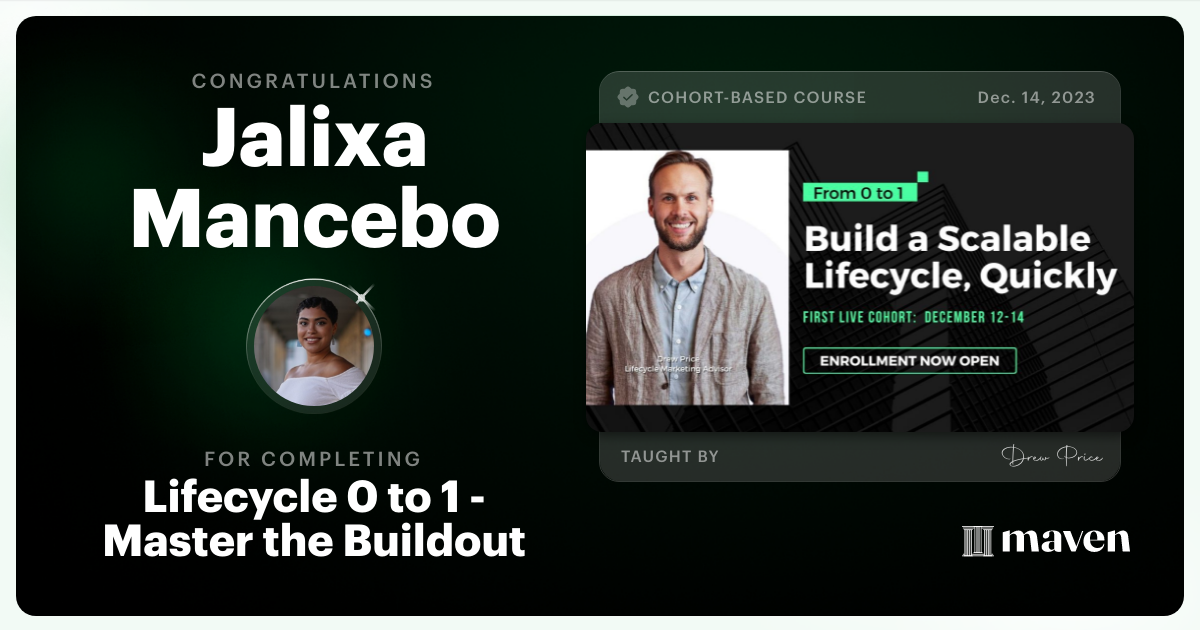 Certificate of Completion for Lifecycle 0 to 1 - Master the Buildout