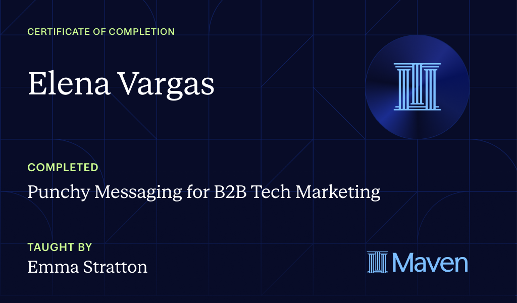 Certificate for Punchy Messaging for B2B Tech Marketing