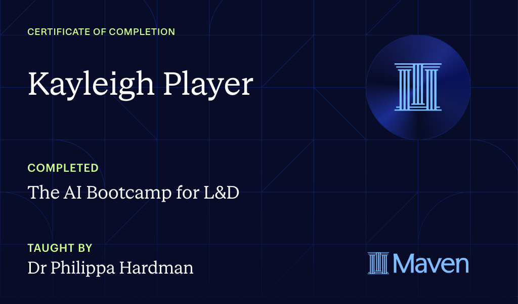 Certificate for The AI Bootcamp for L&D