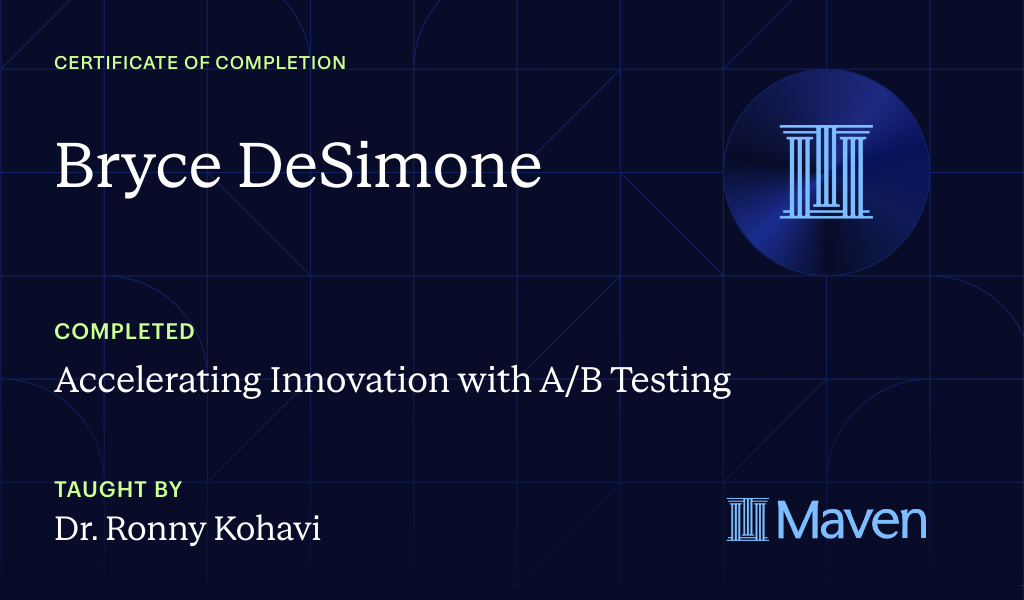 Certificate for Accelerating Innovation with A/B Testing