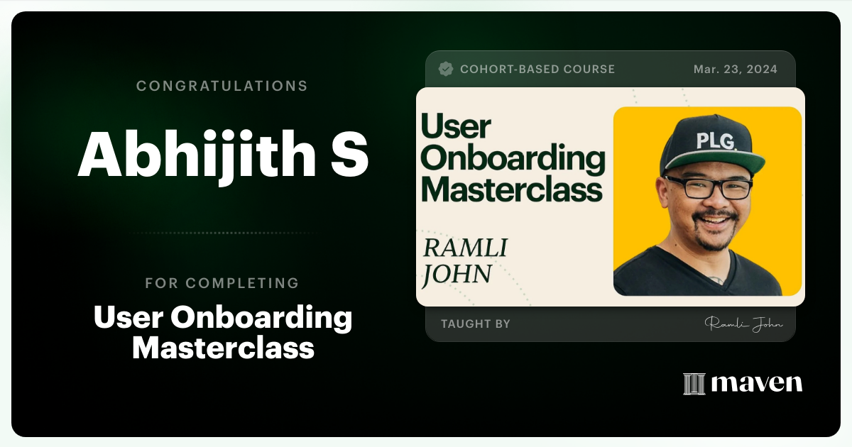 Certificate of Completion for Product Onboarding Masterclass