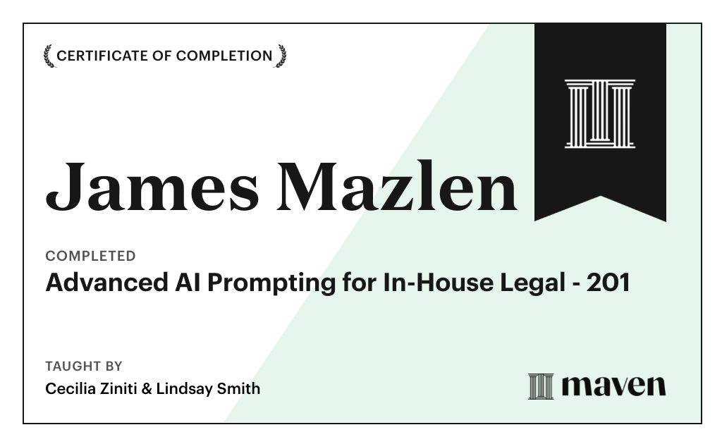 Certificate for Advanced AI Prompting for In-House Legal - 201