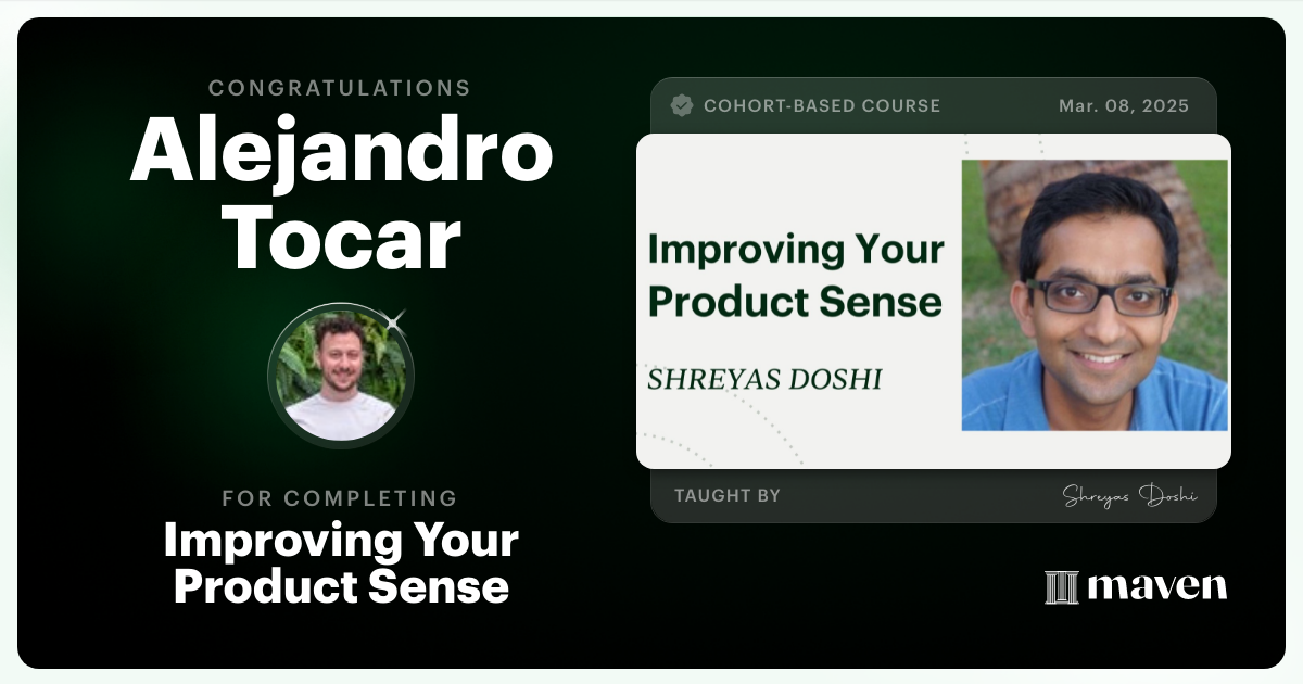 Certificate of Completion for World-class Product Sense in Practice