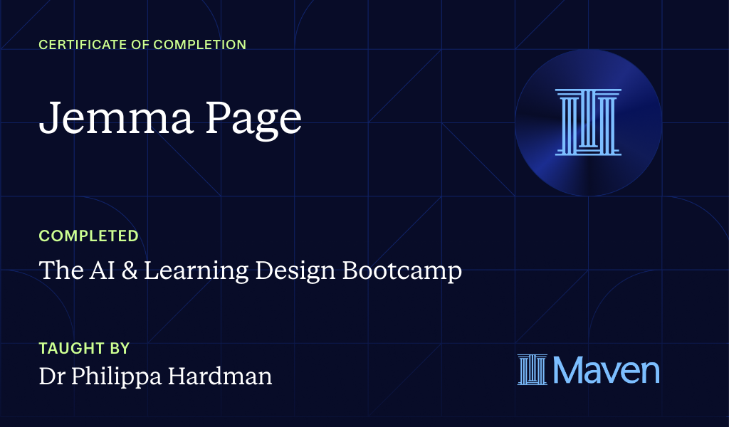 Certificate for The AI Bootcamp for L&D