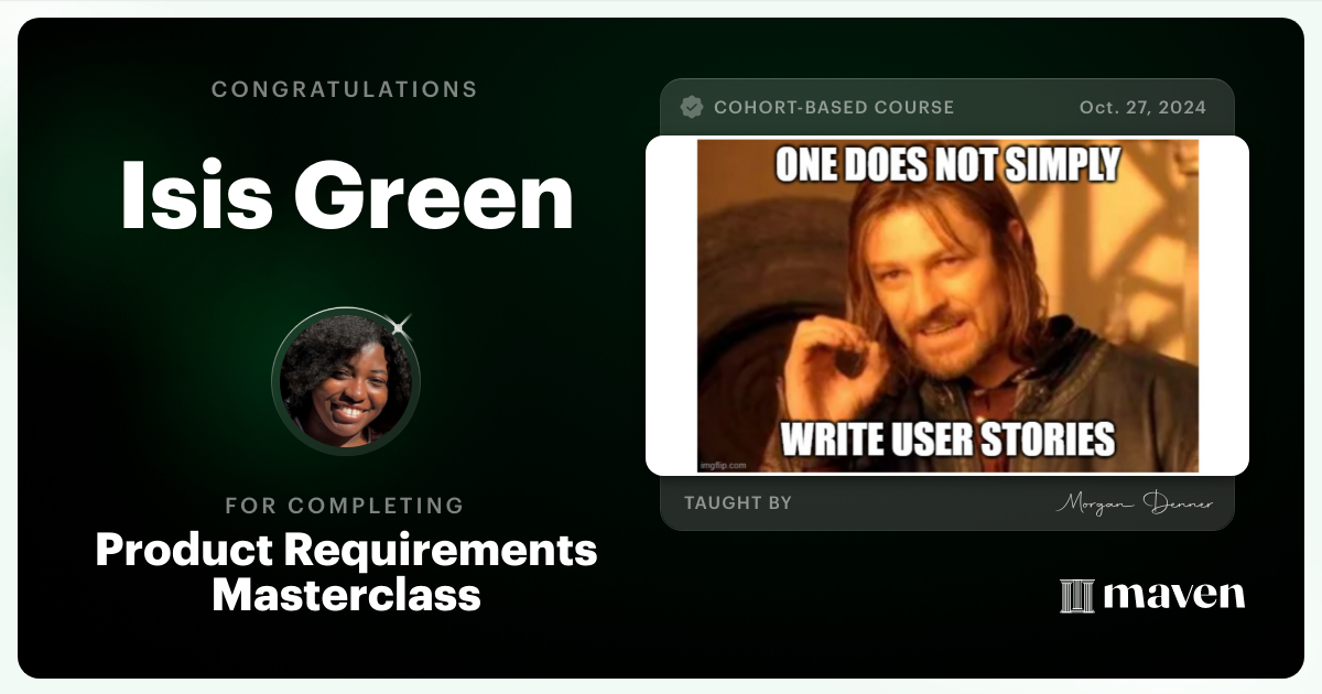 Certificate of Completion for AI-Enabled Product Requirements Masterclass