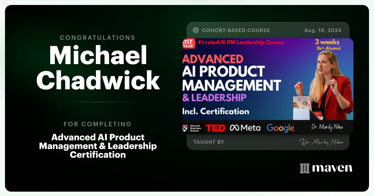 Certificate of Completion for Advanced AI Product Leadership Certification