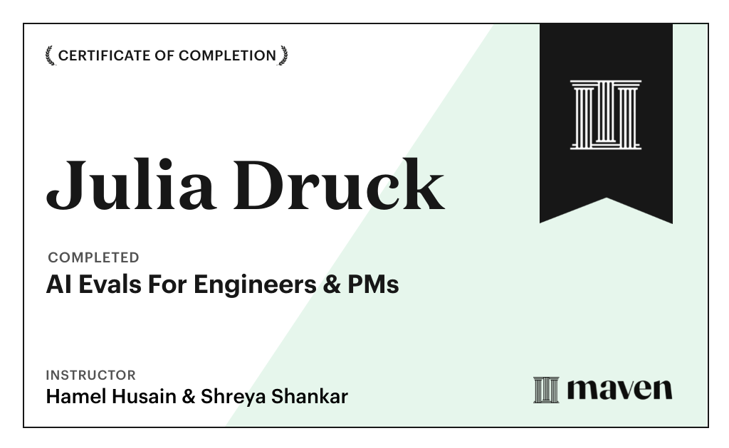 Certificate for AI Evals For Engineers & PMs