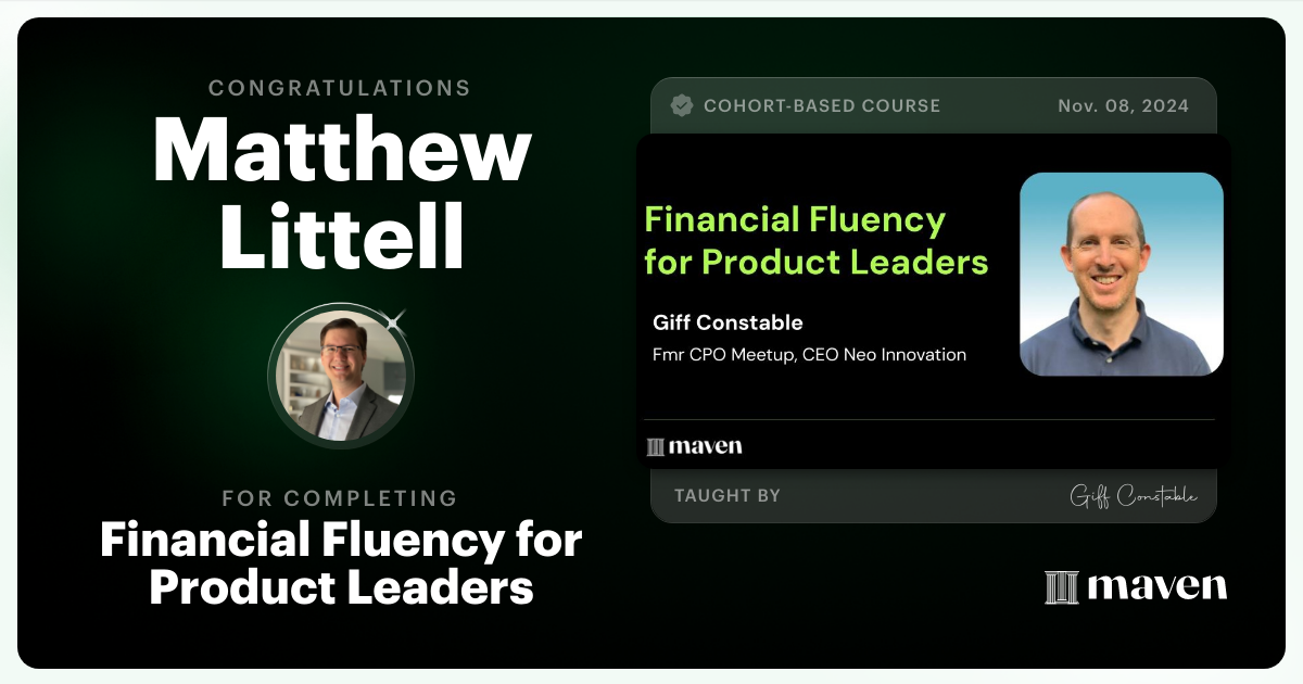 Certificate of Completion for Financial Fluency for Product Leaders