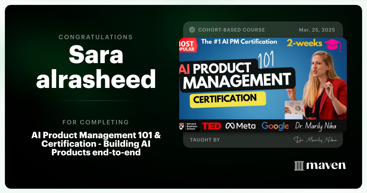 Certificate of Completion for AI-Enhanced Product Management Certification by AI Product Academy