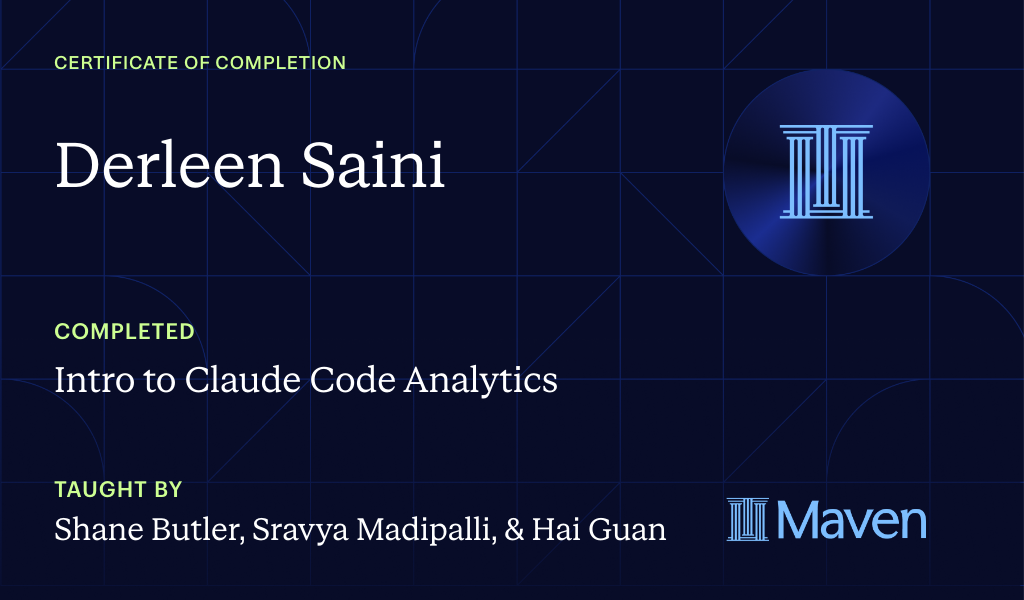 Certificate for Intro to Claude Code Analytics