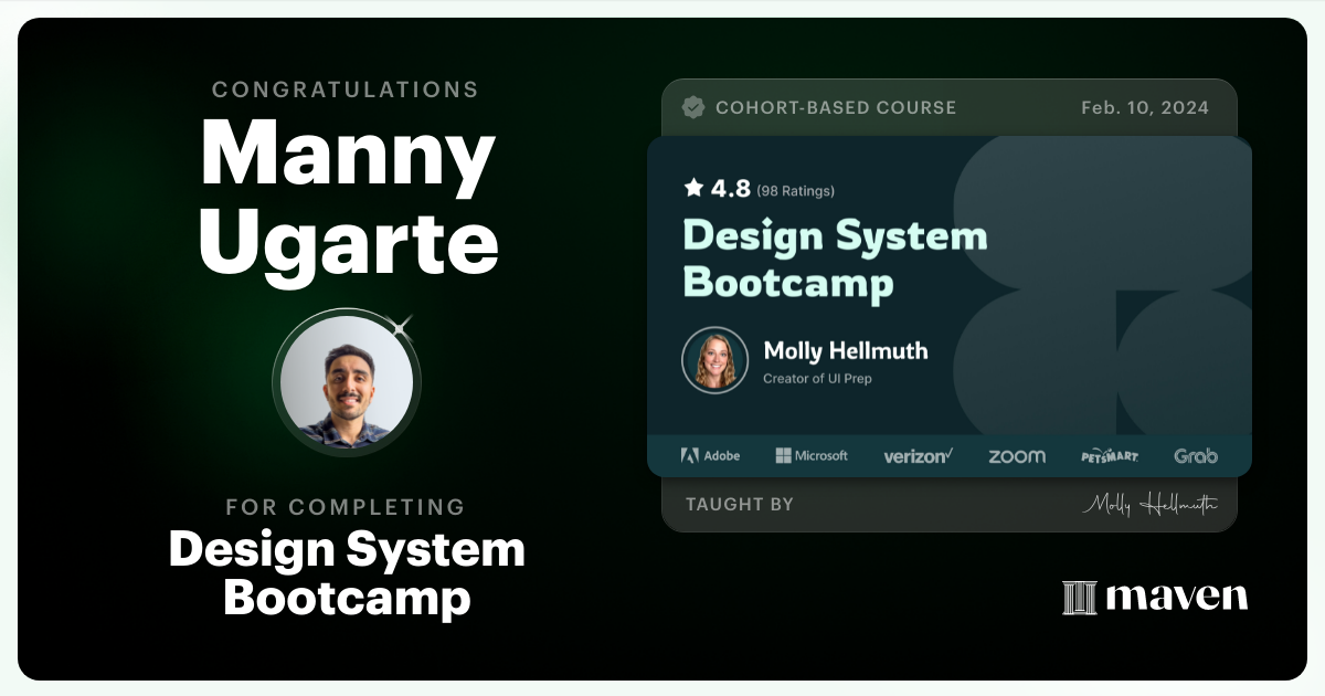 Certificate of Completion for Design System Bootcamp