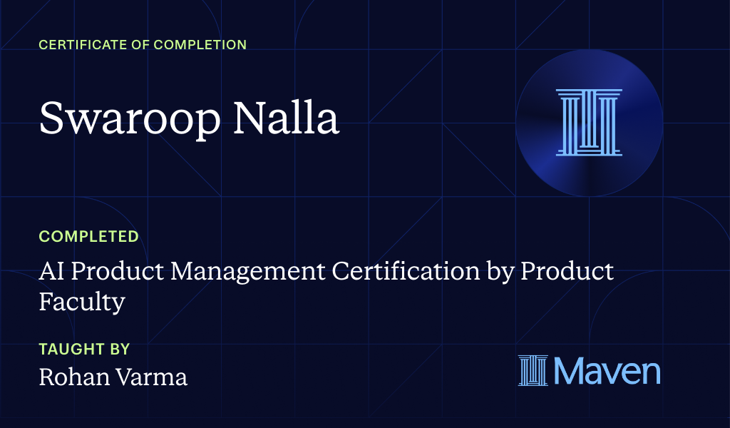 Certificate for AI Product Management Certification by Product Faculty