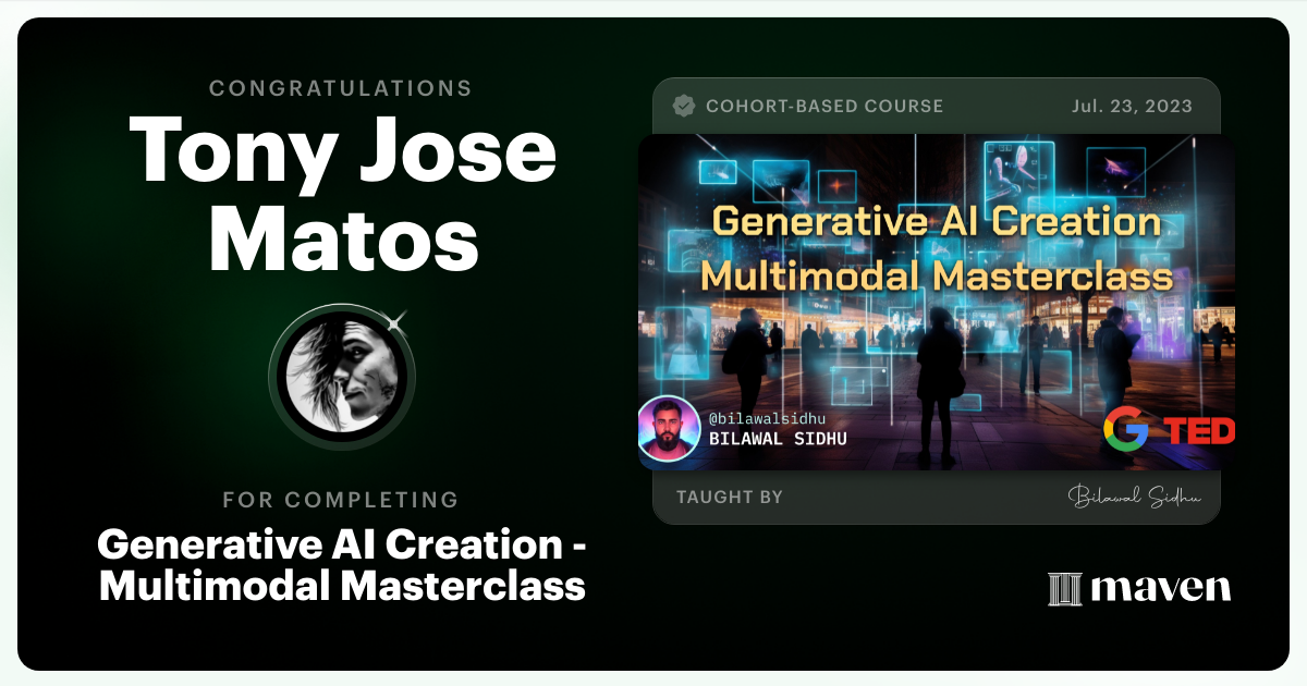 Certificate of Completion for Generative AI Creation Masterclass