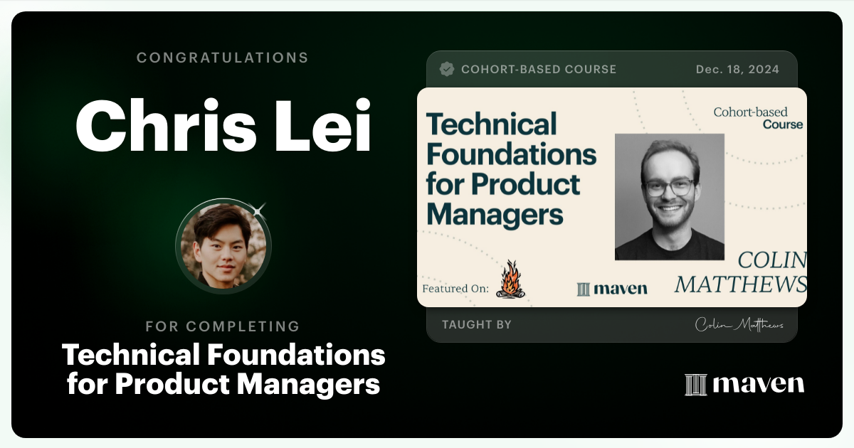 Certificate of Completion for Technical Foundations for Product Managers