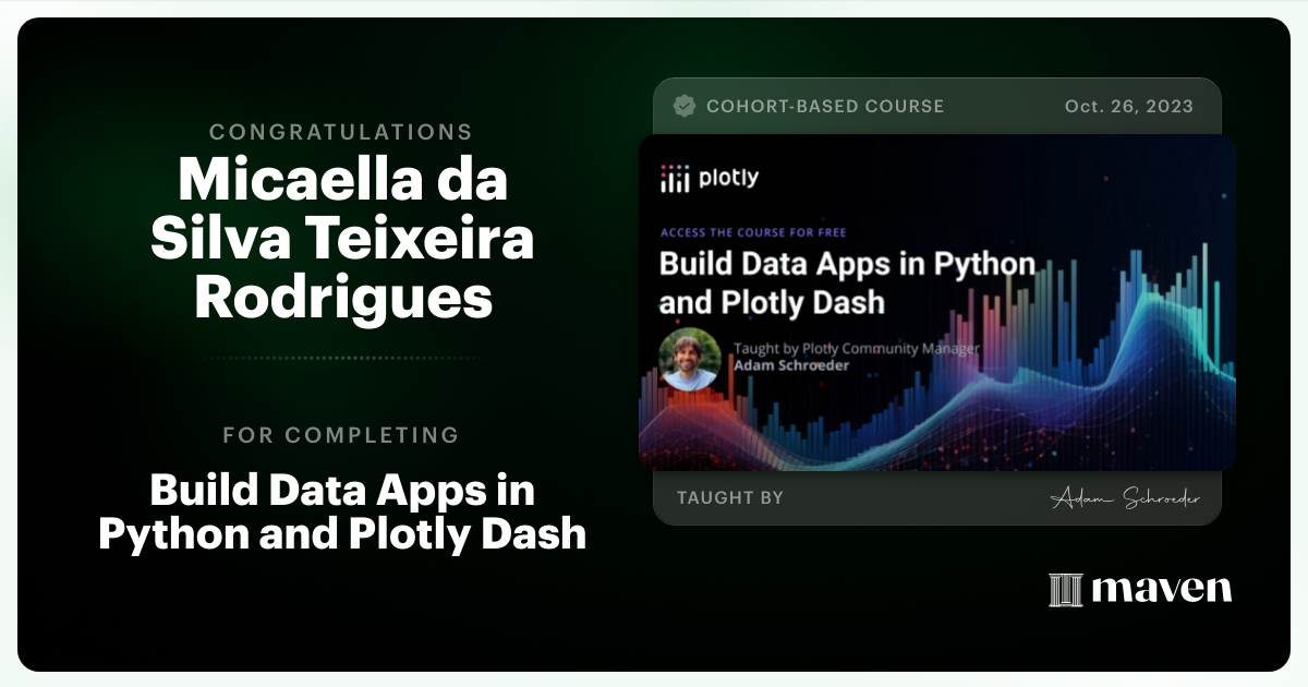 Certificate of Completion for Build Data Apps in Python and Plotly Dash